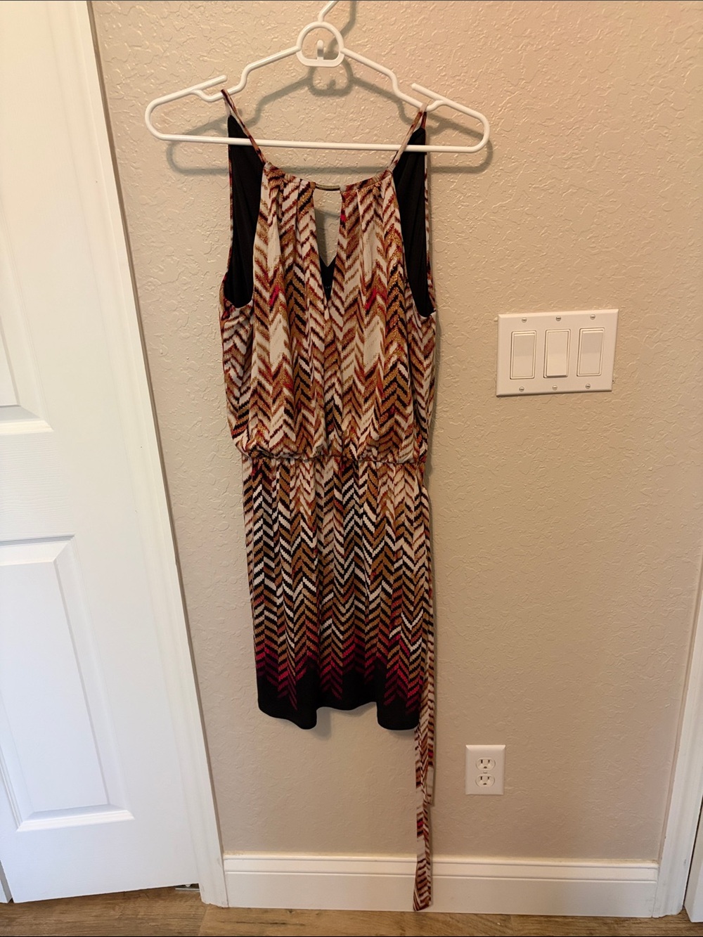 White House Black Market Chevron Midi Dress in Black, Brown and Tan